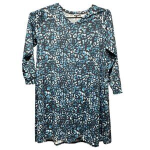LuLaRoe 3XL Blue & Black Leopard Print Pocket Dress Long Sleeve